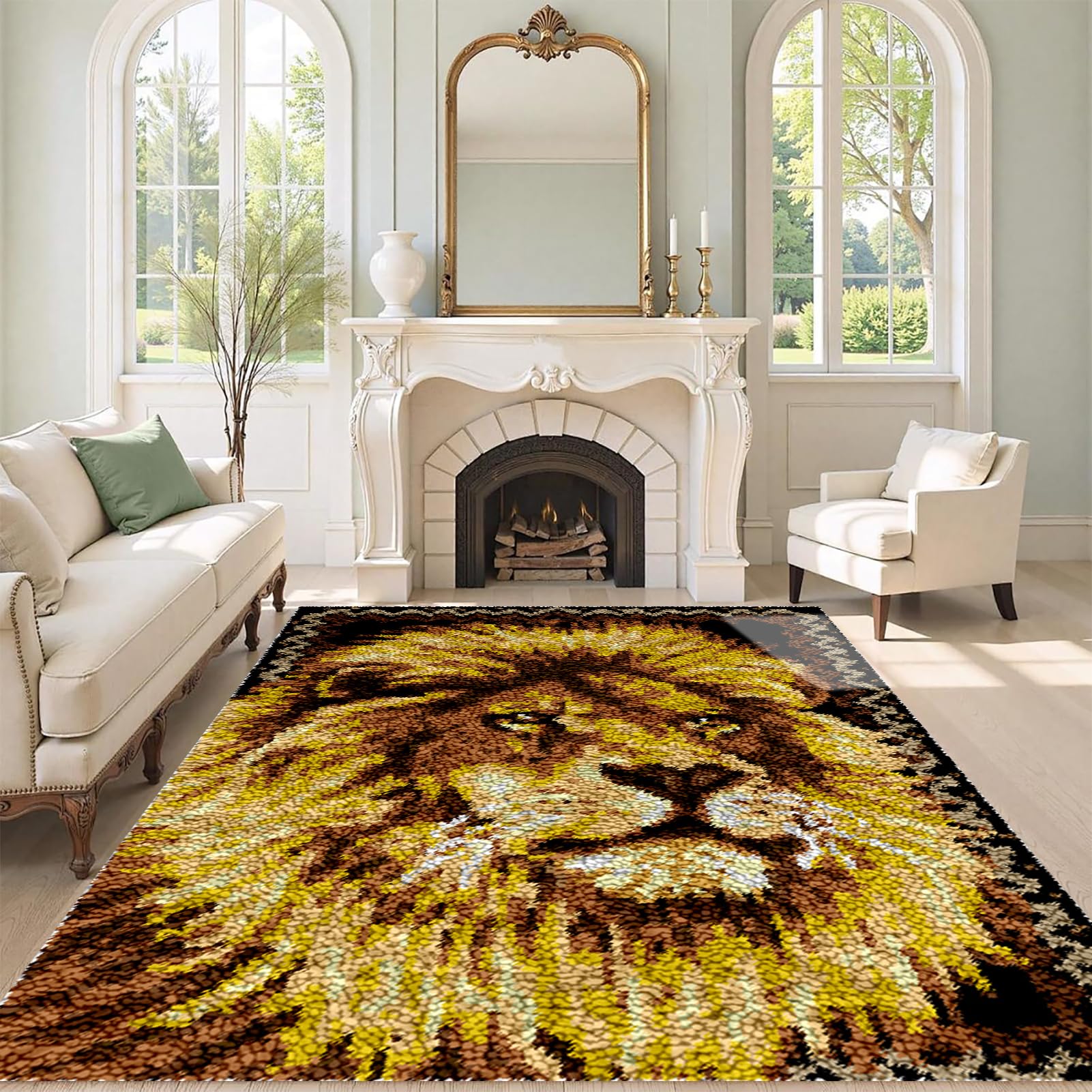 QUIYAEZY Large Latch Hook Kits for Adults, Latch Hook Rug Kits 61x87 cm Tapestry Kits Rug for Beginners, Pre-Printed Pattern Embroidery Carpet Home Decoration, Rug Making Kit for Beginners