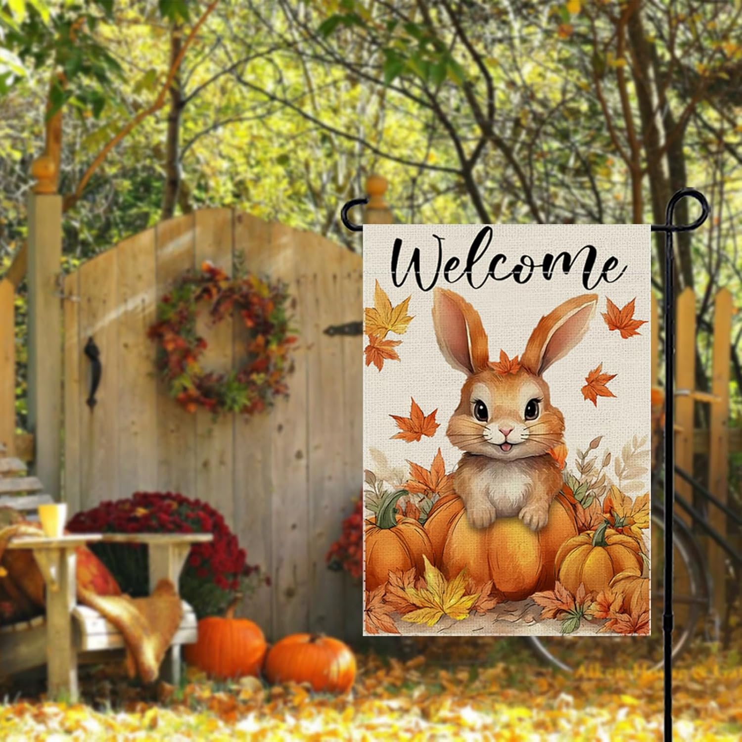 Welcome Fall Garden Flag Cute Rabbit Small Flags for Outside, 12x18 Inch Pumpkin Double Sided Burlap Autumn Maple Leaves Thanksgiving Harvest Outdoor Yard Lawn Decoration - Image 5