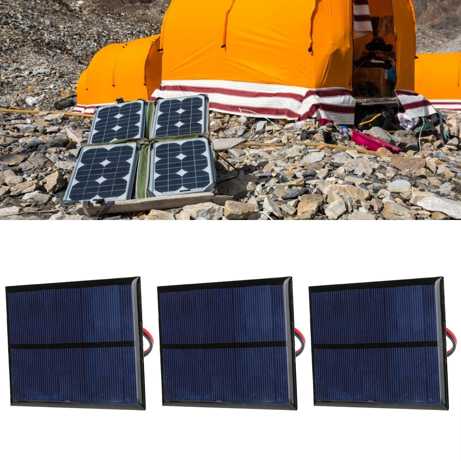 Estink Pannello Solare Portatile, Set da 3 Pezzi Polysilicon 5V 1W 200mA Dimensioni 100x70mm con Cavo Rosso Nero 30cm per Carica Dispositivi Esterni