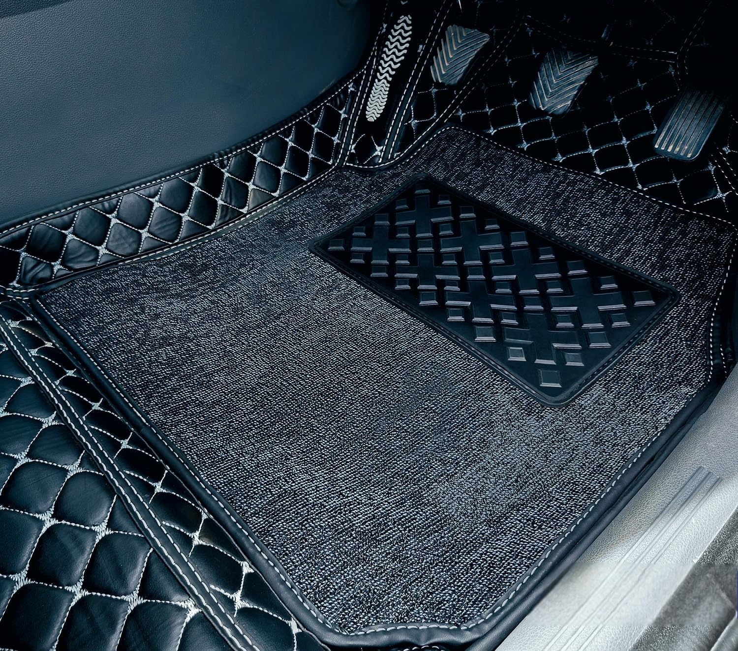 CHIRON Premium 7D Car Floor Mat for Glanza Custom Fitted, Luxury Car Foot Mats Compatible with Toyota Glanza, Set of 3 Pcs, Washable, Black with Silver