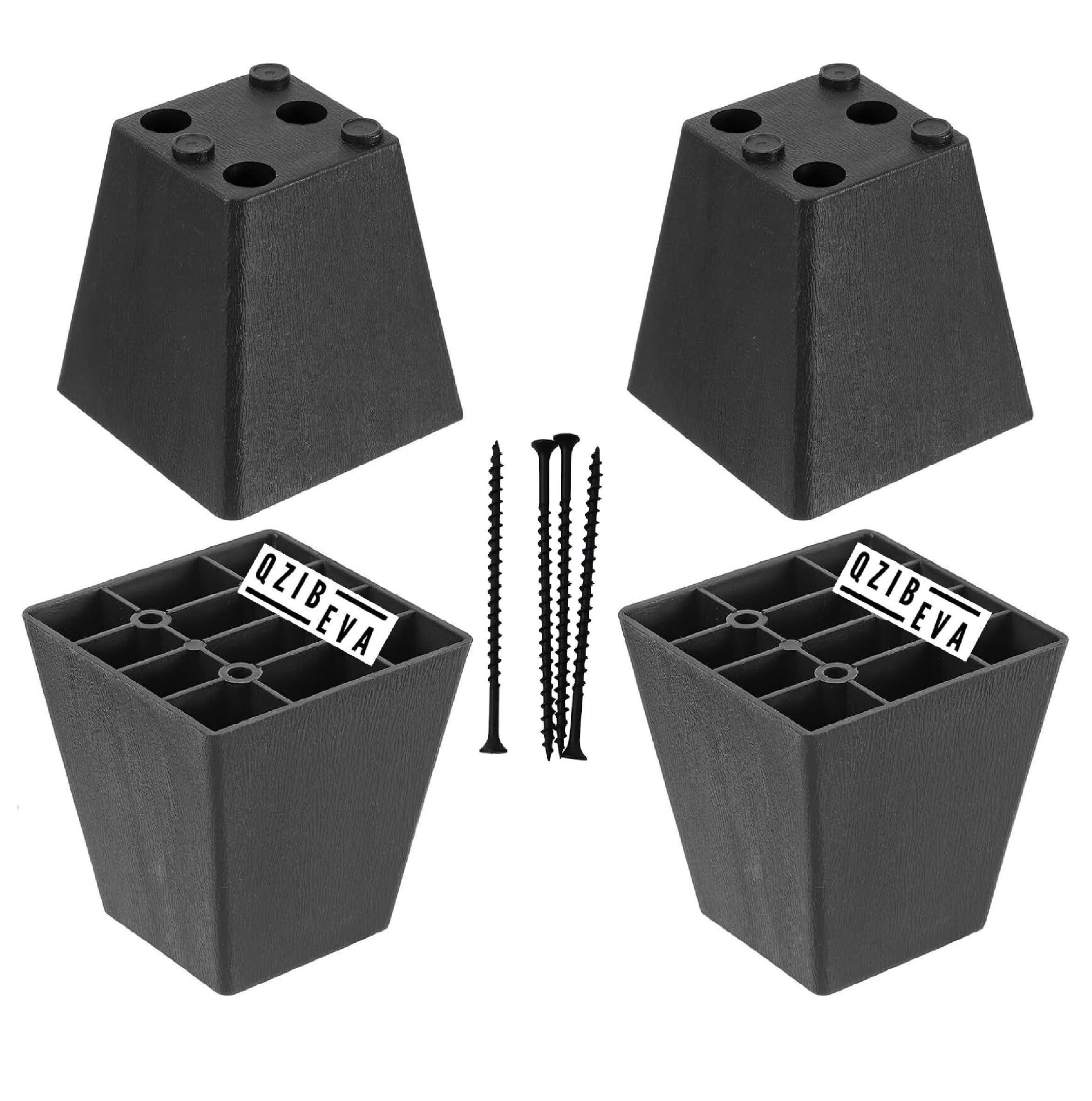 QZibeva Pack 4 Piece 3 Inch | 7.5 cm Plastic Furniture Legs Couch Feet Round Table Legs Black (PLC13)