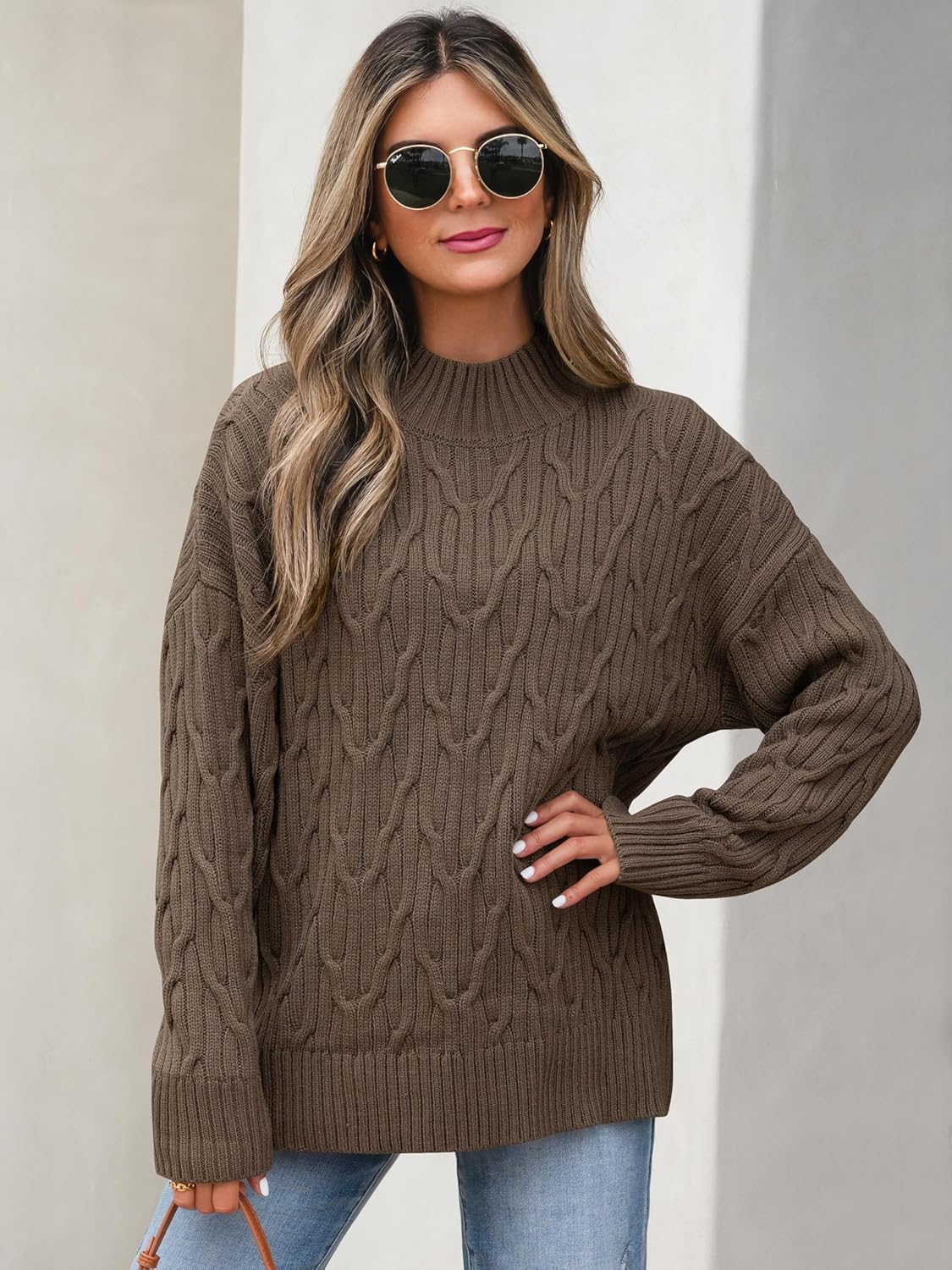 ANRABESS Womens Mock Turtle Neck Sweaters Cable Knit Long Sleeve 2026 Fall Winter Tunic Sweater - Image 2