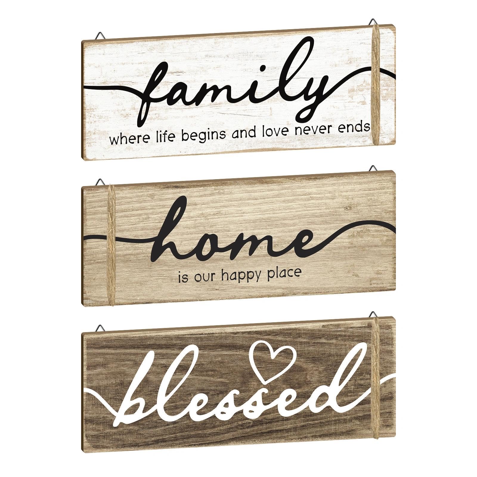 Décoration murale bois Putuo Decor : lot de 3 panneaux rustiques avec citations