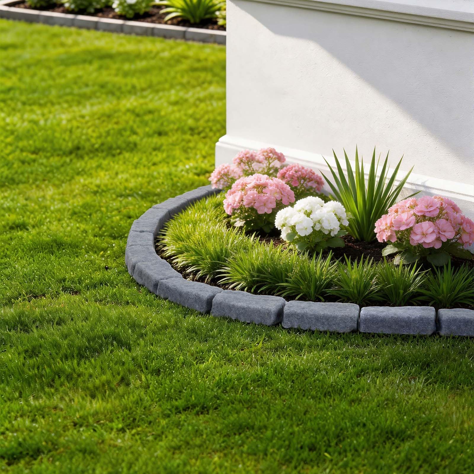 VEVOR Bordure de Jardin Imitation Pierre 4,7 m Bordure Parterre Aspect Pierre Plastique pour Pelouse Allée, Lot de 4, 6 Briques par Section 1180x95x57 mm, 12 Piquets, 1 Embout, sans Creuser, Gris Grès