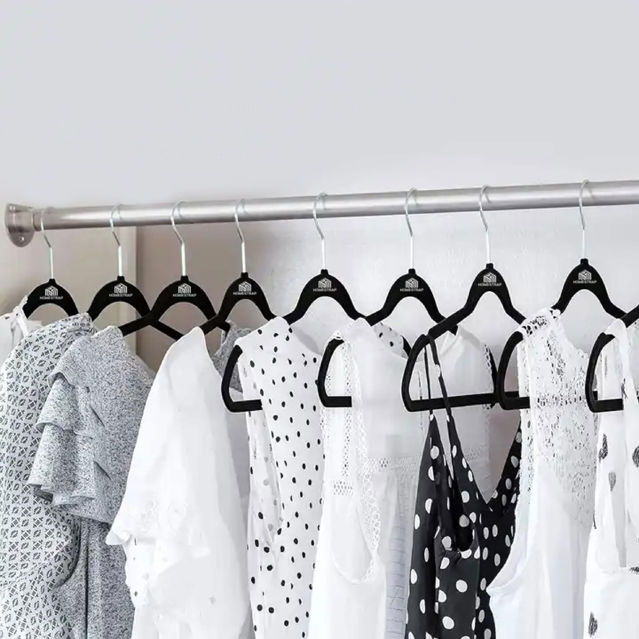 Homestrap Velvet Anti-Slip Hanger (Pack of 48)| Heavy Duty Velvet Suit Hangers with 360° Rotating Hooks| Lightweight, Strong and Ultra-Thin Hangers (Black) 2