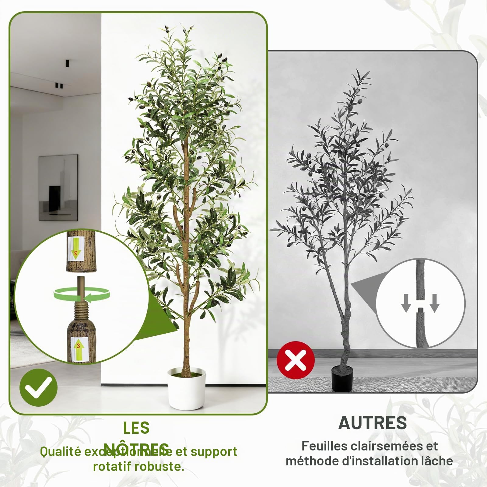 NZQXJXZ Olivier Artificiel 180 cm avec Lumières pour Maison Bureau | Plantes Artificielles Intérieur avec Pot & Panier, Fausse Plante Intérieur avec Tronc Naturel et Fruits Réalistes