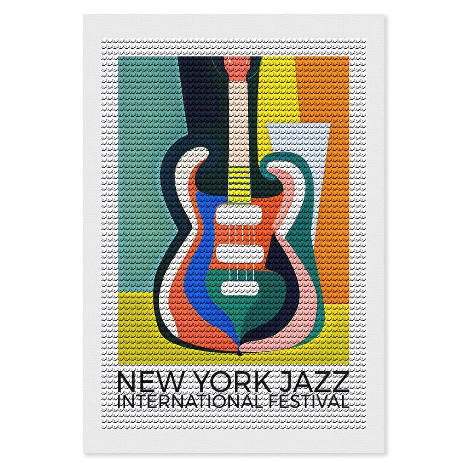 Junmoney New York Jazz Festival Diamond Art Kit 8"x12", Bedroom Decor, Adhesive Canvas, Full Kit Included, Thoughtful Present, Birthday Gift