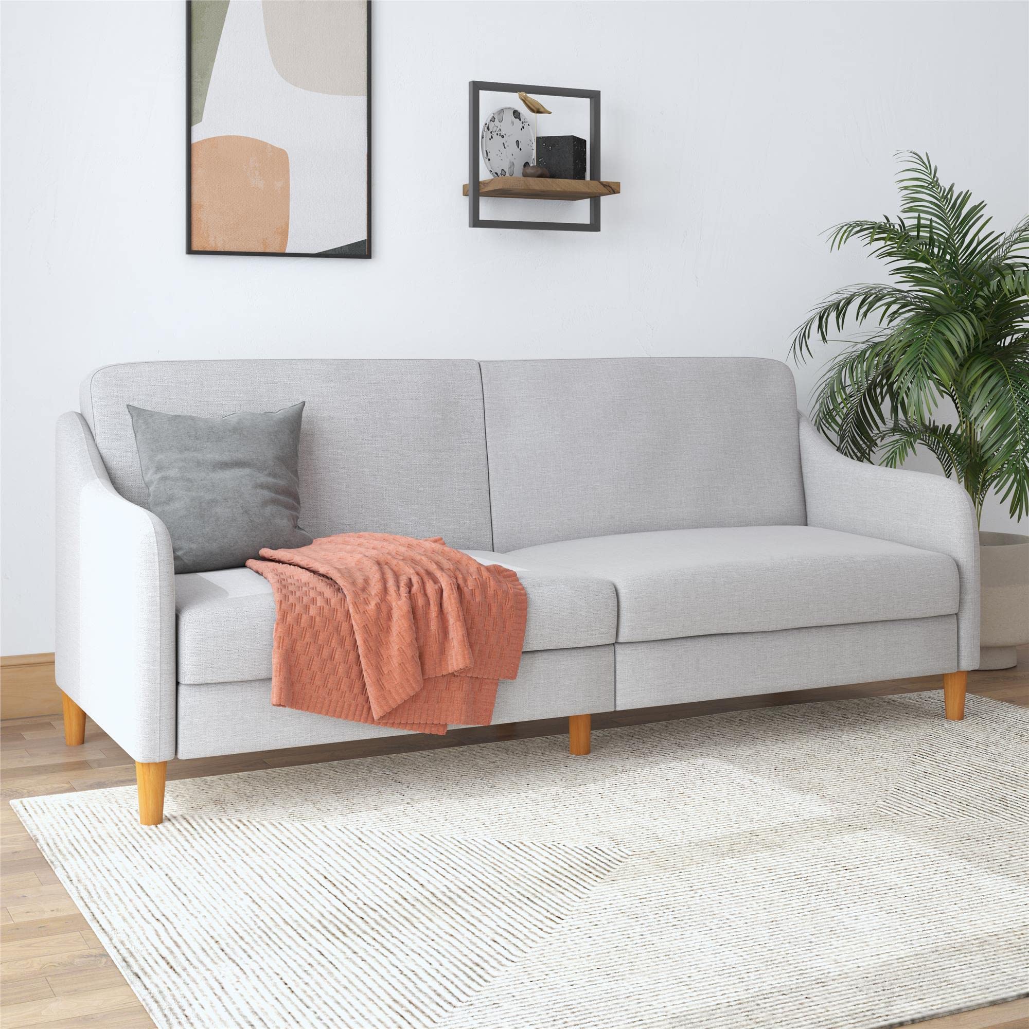 DHP Furniture Jasper Coil Sofabed Light Grey Linen 83x196x83cm (DxWxH)