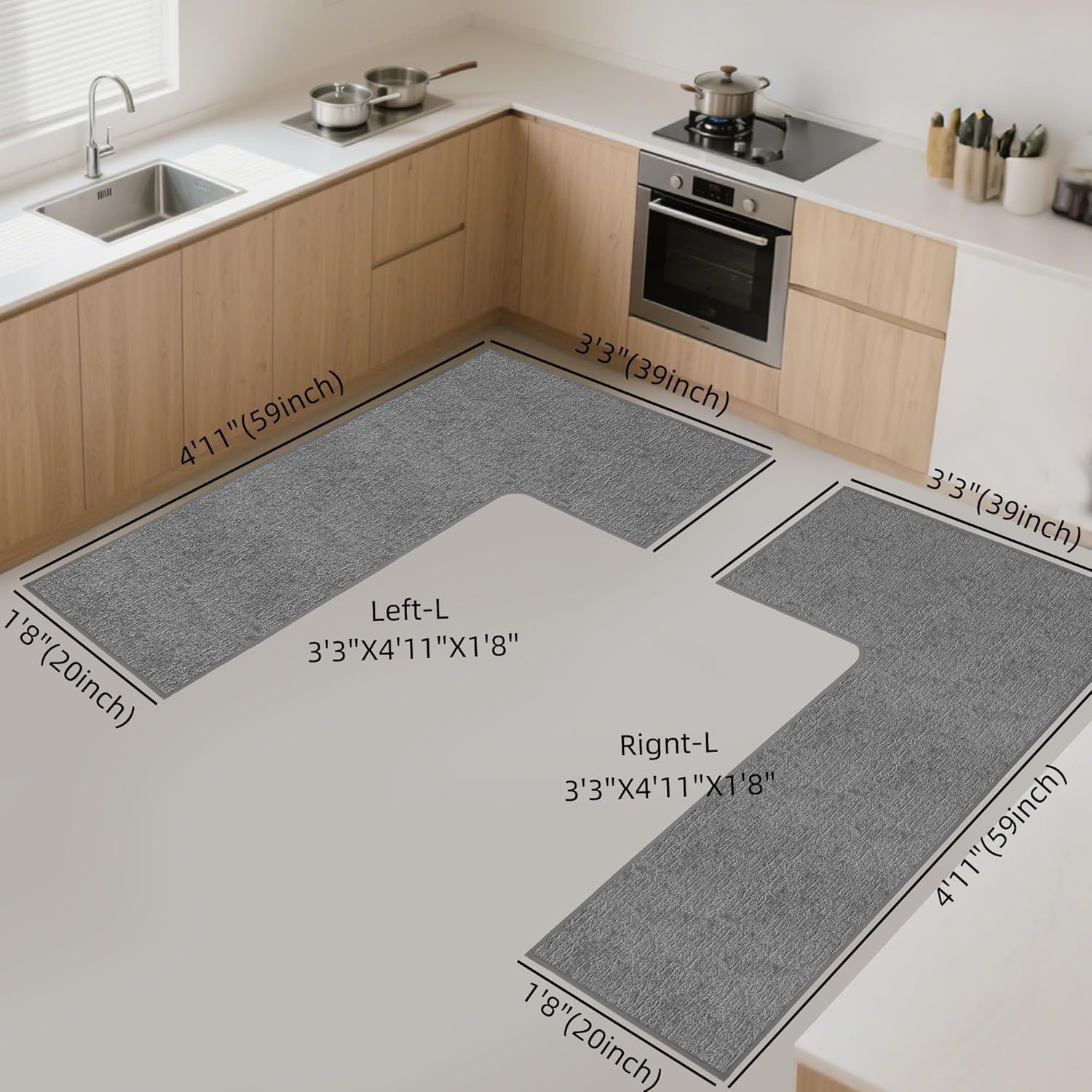 washable corner kitchen mat, l shape rug for island table, super absorption velvet coner sink floor mat, skid free right/left rug for door, bathroom,living room (grey right-l, 3'3''x4'11''x1'8'') grey right-l 3'3" x 4'11" (l-shaped)