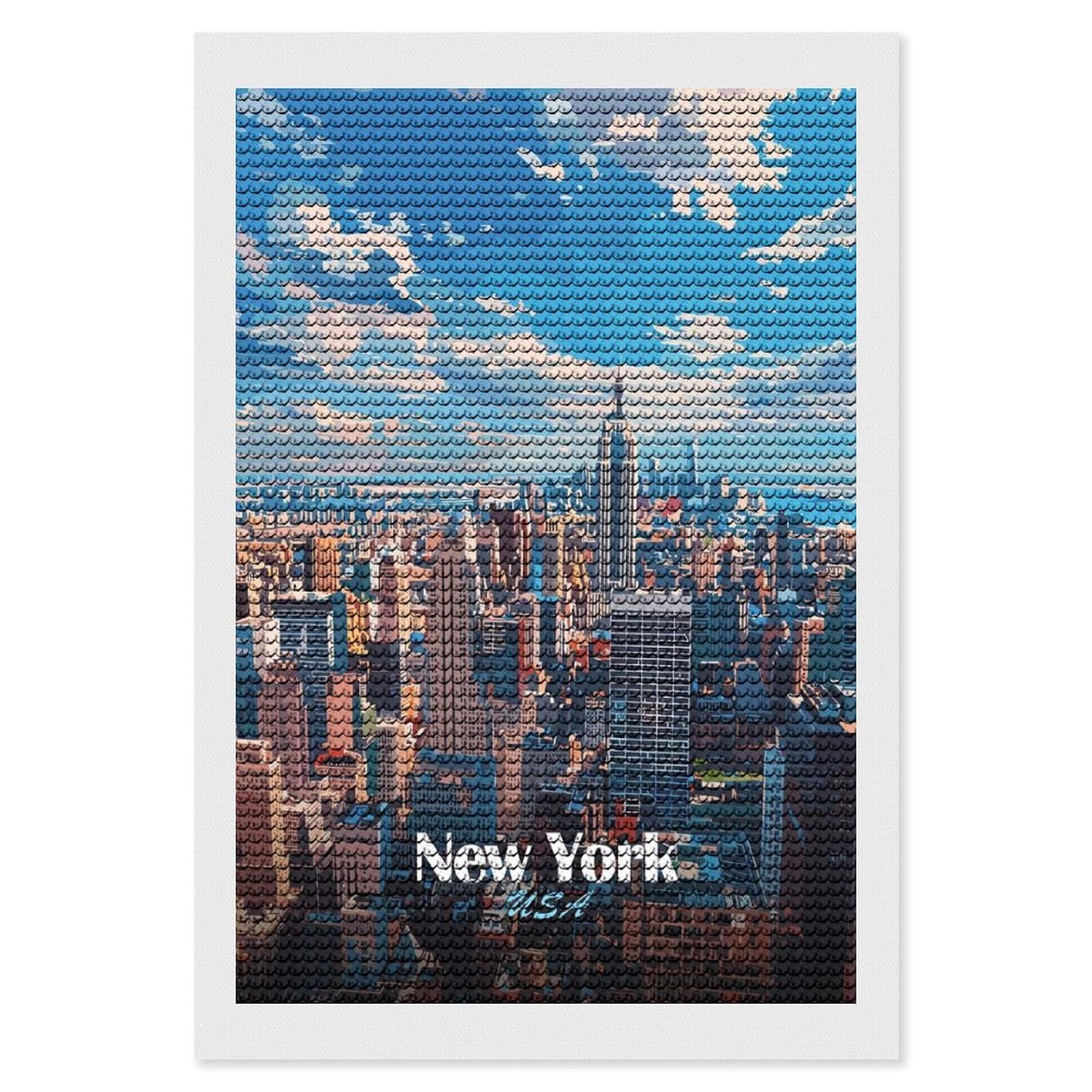 Junmoney New York City Skyline(2) Diamond Art Canvas 8"x12", Full Kit Included, Bedroom Decor, for Beginners, Thoughtful Handmade Gift