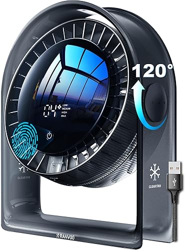 Ventilador de escritorio 2025, mini ventilador de circulación de aire silencioso para dormitorio, ventilador USB portátil con pantalla inteligente,