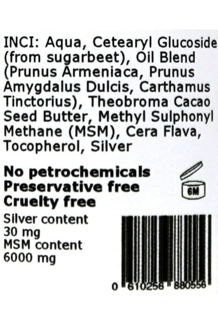 Silver-MSM Cream 30 ml 100% natural ingredients cold pressed oils anti-bacterial protection unscented