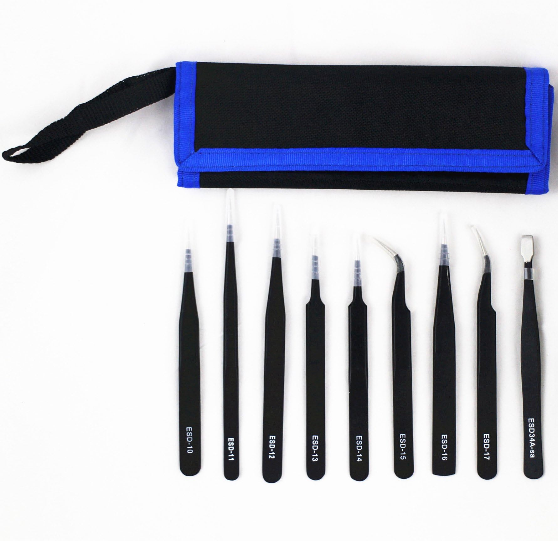 9Pcs ESD Anti-Static Stainless Steel Tweezers Set Precision Tweezer Maintenance Tools for Electronics, Jewelry-Making, Laboratory Work Hobbies