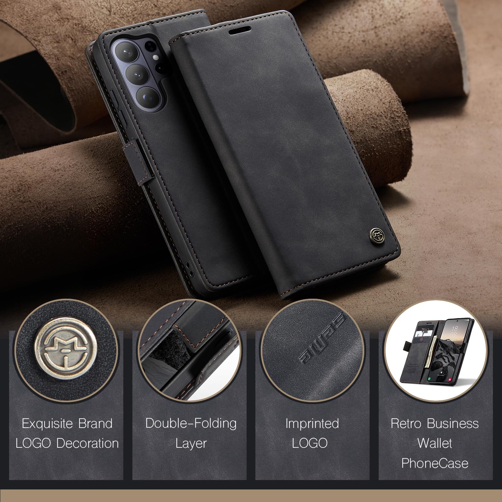 for Samsung Galaxy S26 Ultra Case, Wallet Case Flip Leather with Card Holder Magnetic Closure Shockproof Kickstand Protective Phone Cases Cover for Galaxy S26 Ultra, Black — view 8