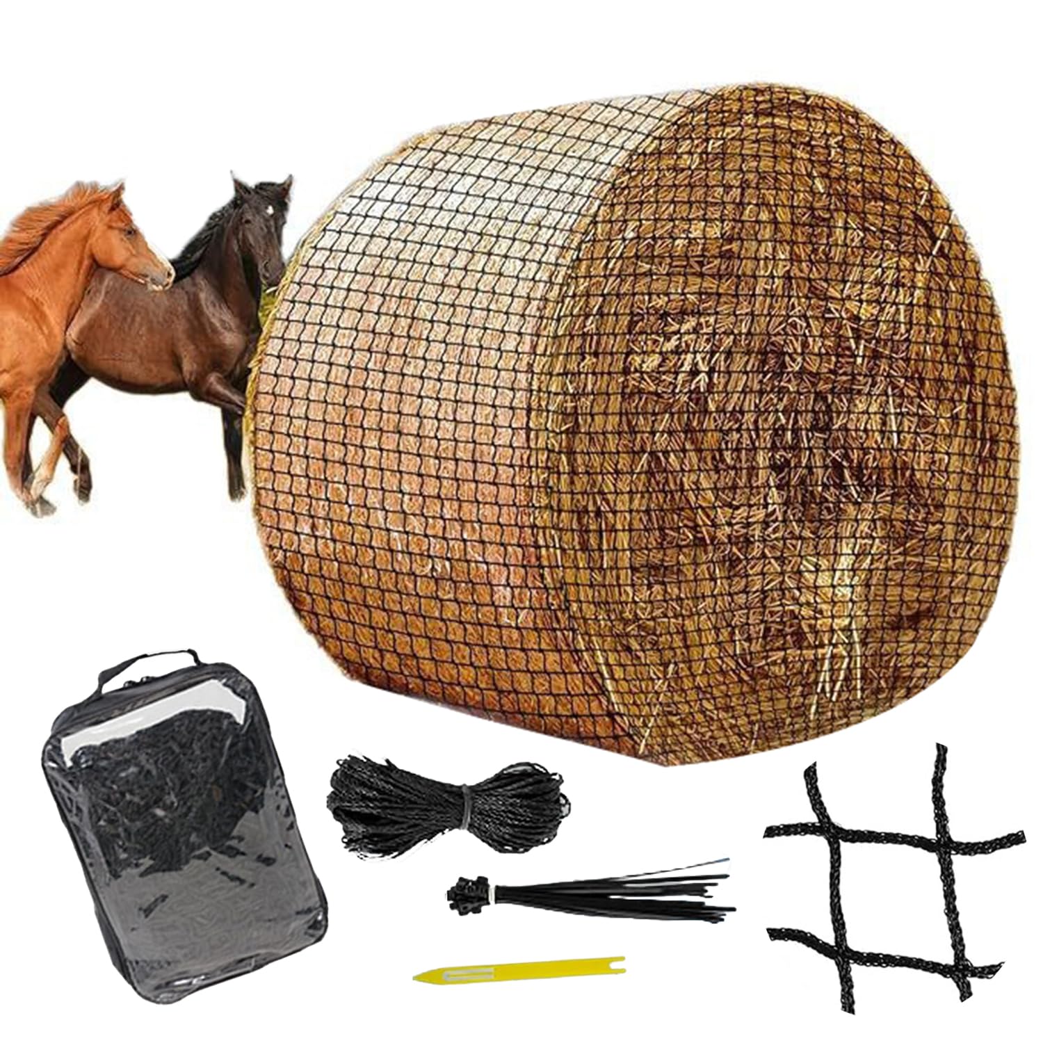 Red De Heno para Caballos,6x6 FT Red De Heno En Pacas Redondas Red De Heno Resistente Al Desgaste para Caballos,Malla De 4.5 x 4.5 Cm,Prolongación De Los Tiempos De Alimentación (180x180cm)