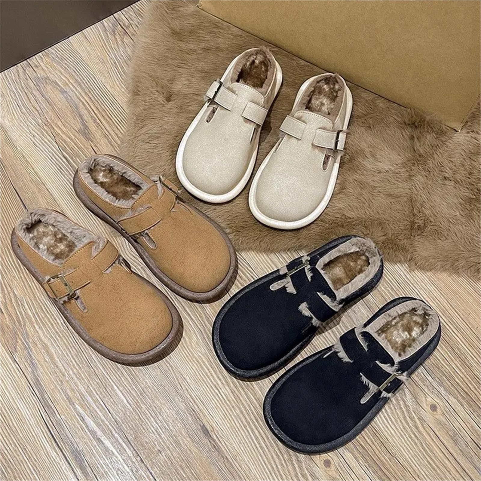 Zuecos Zapatillas for Mujer Plantilla De Goma Invierno Felpa con Soporte for El Arco Zapatos Peludos for Hogar Acogedores