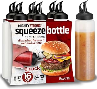 MIGHTYSTRONG 6-Pack 16oz Condiment Squeeze Bottles - Leakproof BPA-Free Squirt Bottles for Ketchup, Oils, Sauces, Kitchen BBQ