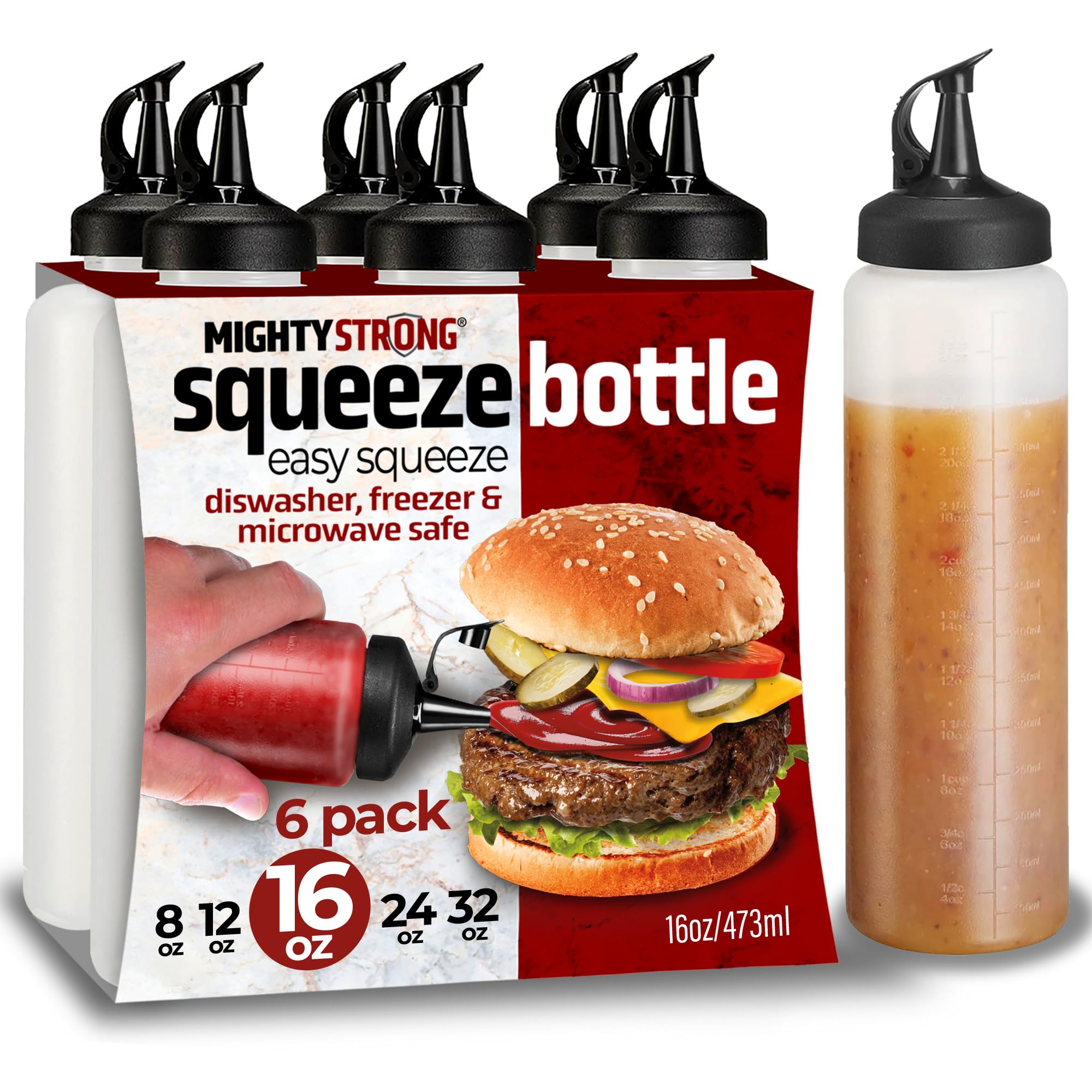 6 Pack Condiment Squeeze Bottles for Sauces and Liquids – 16 oz Plastic Refillable Squirt Bottles for Ketchup, Oils, and Condiments – Multipurpose Condiment Containers for Kitchen, BBQ & Cooking