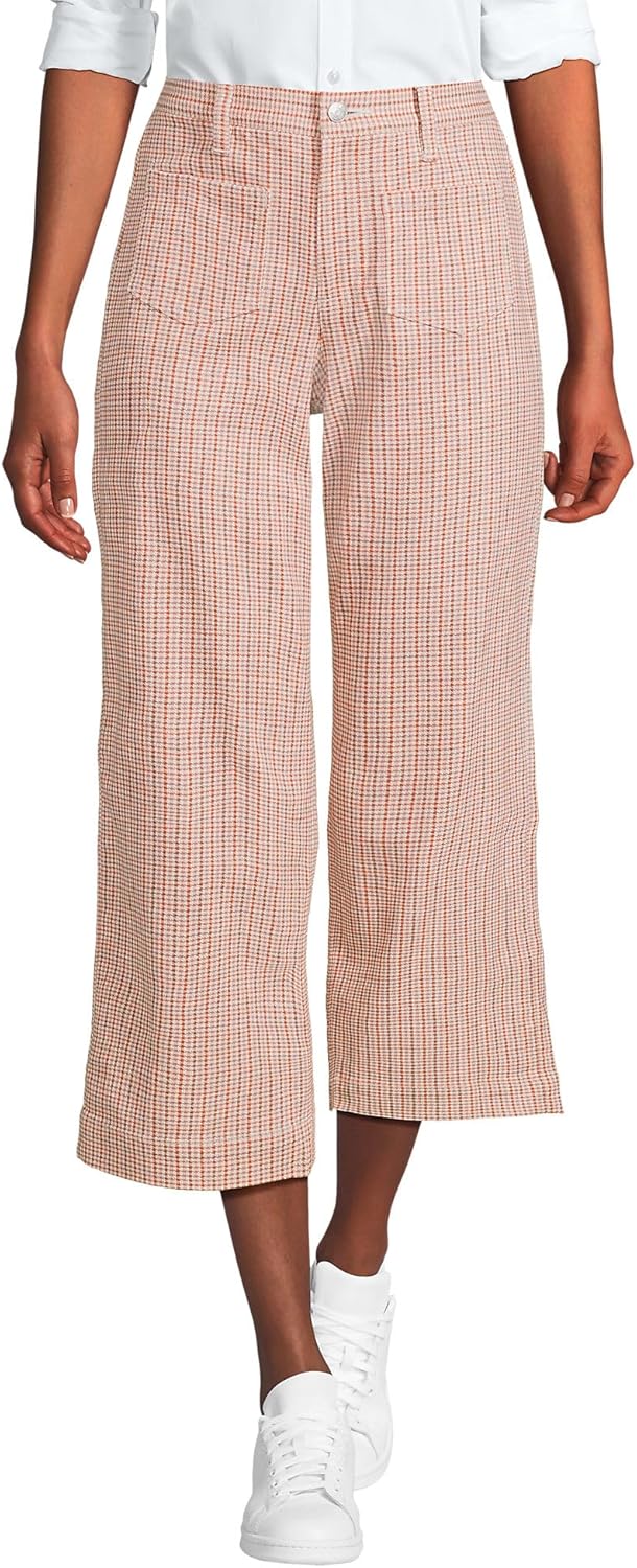 Lands' End Women's Printed Twill High Rise 5 Pocket Wide Leg Crop Pants