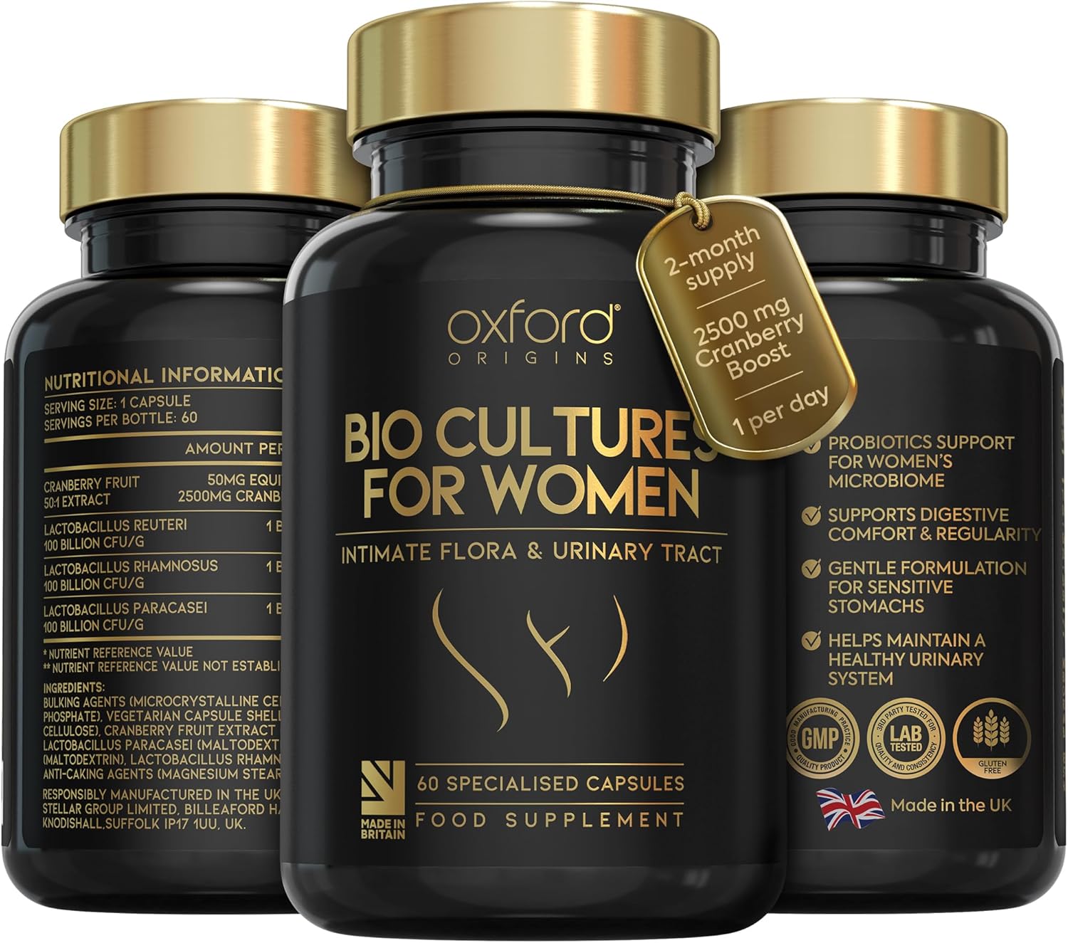 Advanced Probiotics for Women | Made in The UK | Scientifically Formulated Vaginal Probiotics | Cranberry Extract UTI Supplements for Intimate Flora Support | 100 Billion CFU/g | 60 Capsules