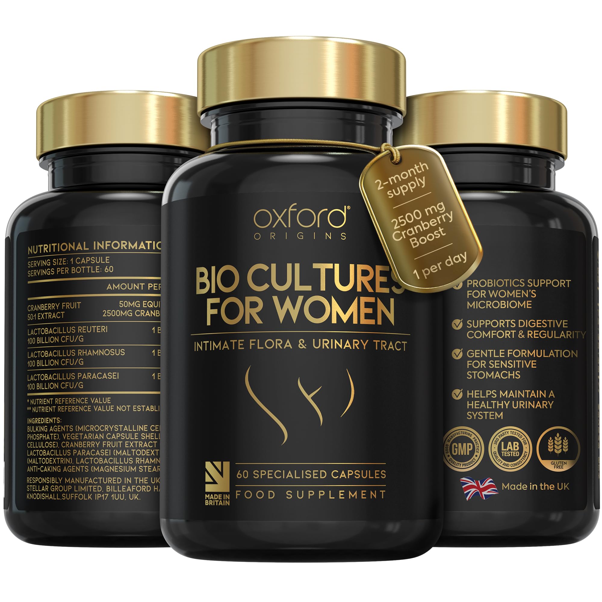 Advanced Probiotics for Women | Made in The UK | Scientifically Formulated Vaginal Probiotics | Cranberry Extract UTI Supplements for Intimate Flora Support | 100 Billion CFU/g | 60 Capsules