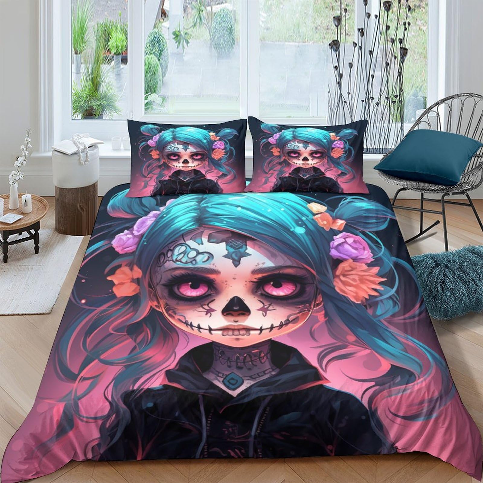 Parure de lit squelette 3D 200x200 cm avec housse de couette en microfibres pour enfant et ado