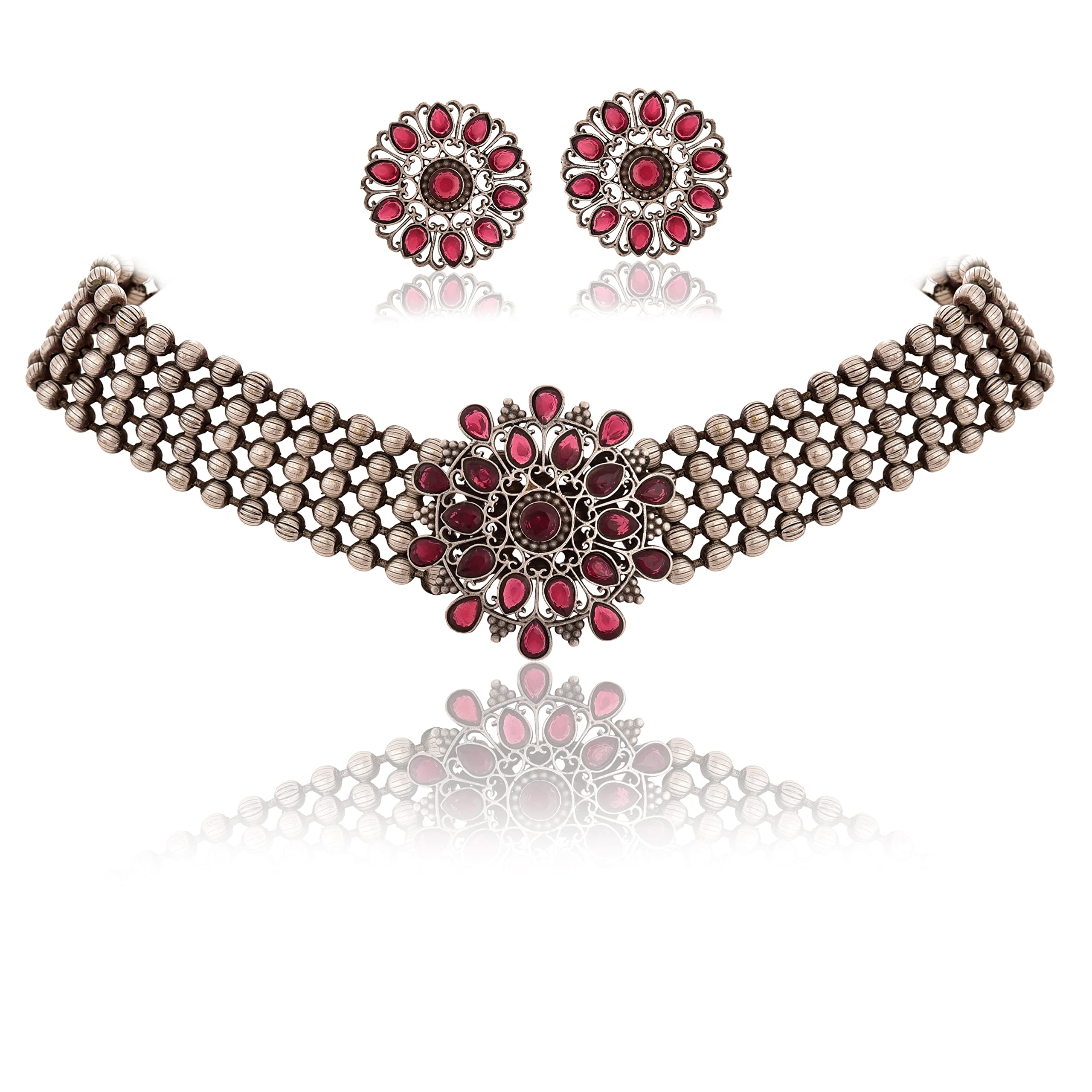 Tanusha Jewels Oxidised Brass Red Choker Set For Womens (B0BQCPD2P9) Amazon Price History, Amazon Price Tracker