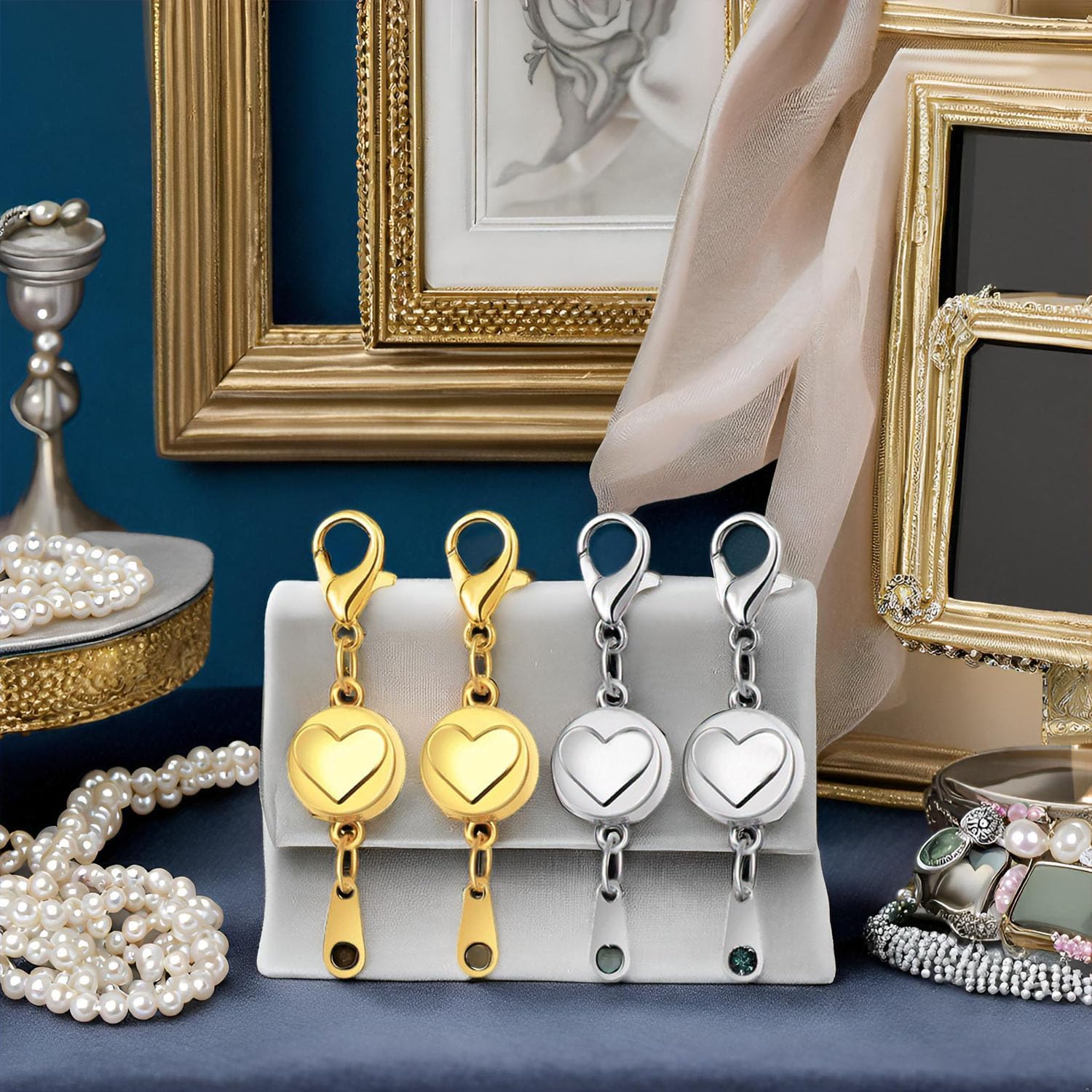 Sterling Silver Heart Magnetic Clasp Converter, S925 Jewelry Connector, Magnetic Necklace Clasps and Closures for Bracelet Necklace Extender (4pcs Silvery) - Image 7