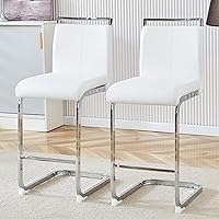 Vista 1 de Counter Height Bar Stools Set of 2,25" Modern Bar Stools Set of 2,White Faux Leather Bar Stool with Back,Sturdy Silver Chrome Footrest,Counter