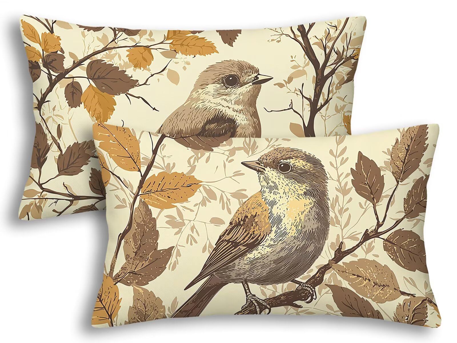 Taie oreiller 40x60 oiseau housse coussin rectangulaire décoratif lot de 2 pour canapé et lit