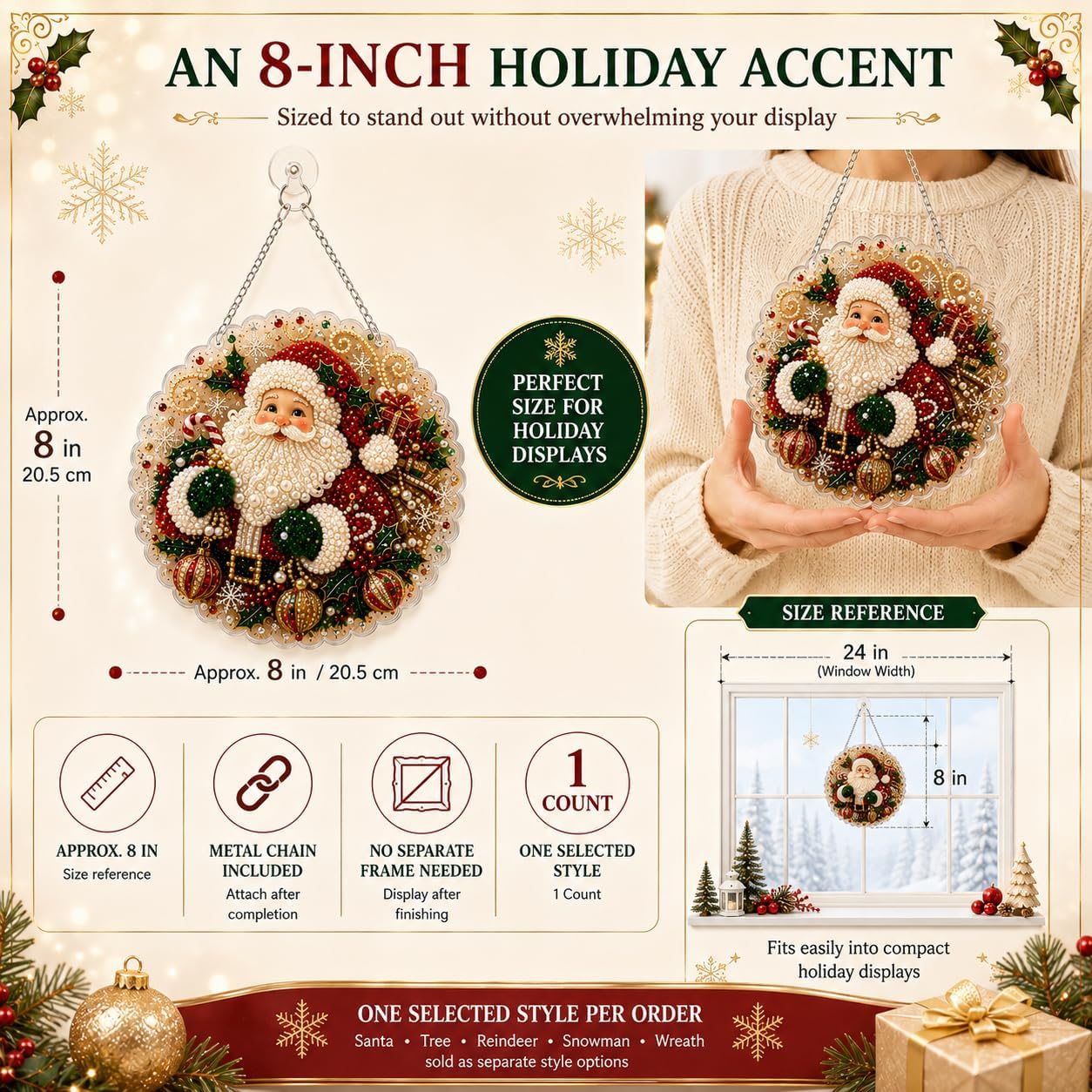 ipbuweea Christmas Diamond Art Kit for Adults, DIY Pearl Suncatcher, Santa