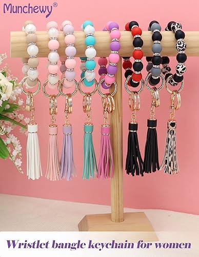 Miniatura 2 de Munchewy Pulsera de silicona para mujer, llavero con cuentas con borla de circón para regalo del día de la madre