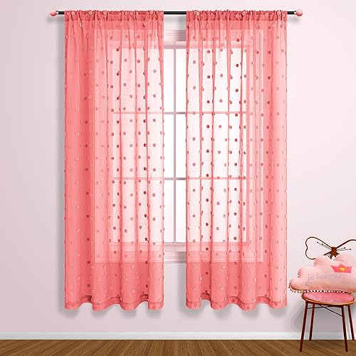 KOUFALL Pom Pom Cortinas transparentes de puntos