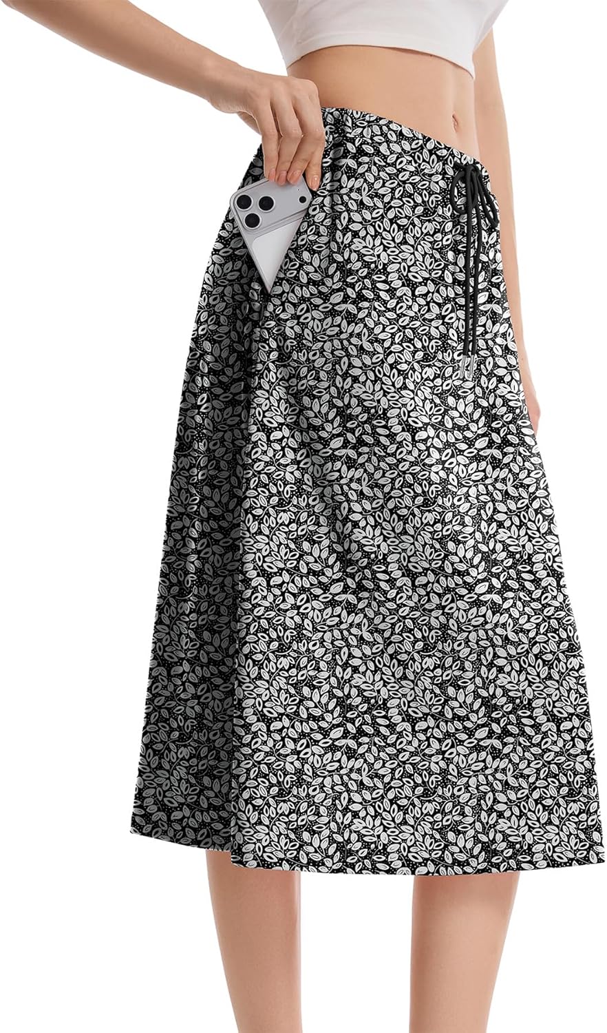 Zando Skorts for Women Dressy Casual Midi Length Skirts with Pockets Athletic Skirt with Shorts Underneath