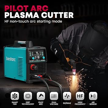 Bestarc Pilot Arc Plasma Cutter, [Large LED Display][Air Sensor] 75A Plasma Cutter Machine 110/220V Dual Voltage, 1/2 Inch Clean Cut 1.2 Inch Max Cut, Post Flow Mesh, 2T/4T for Beginners DIY