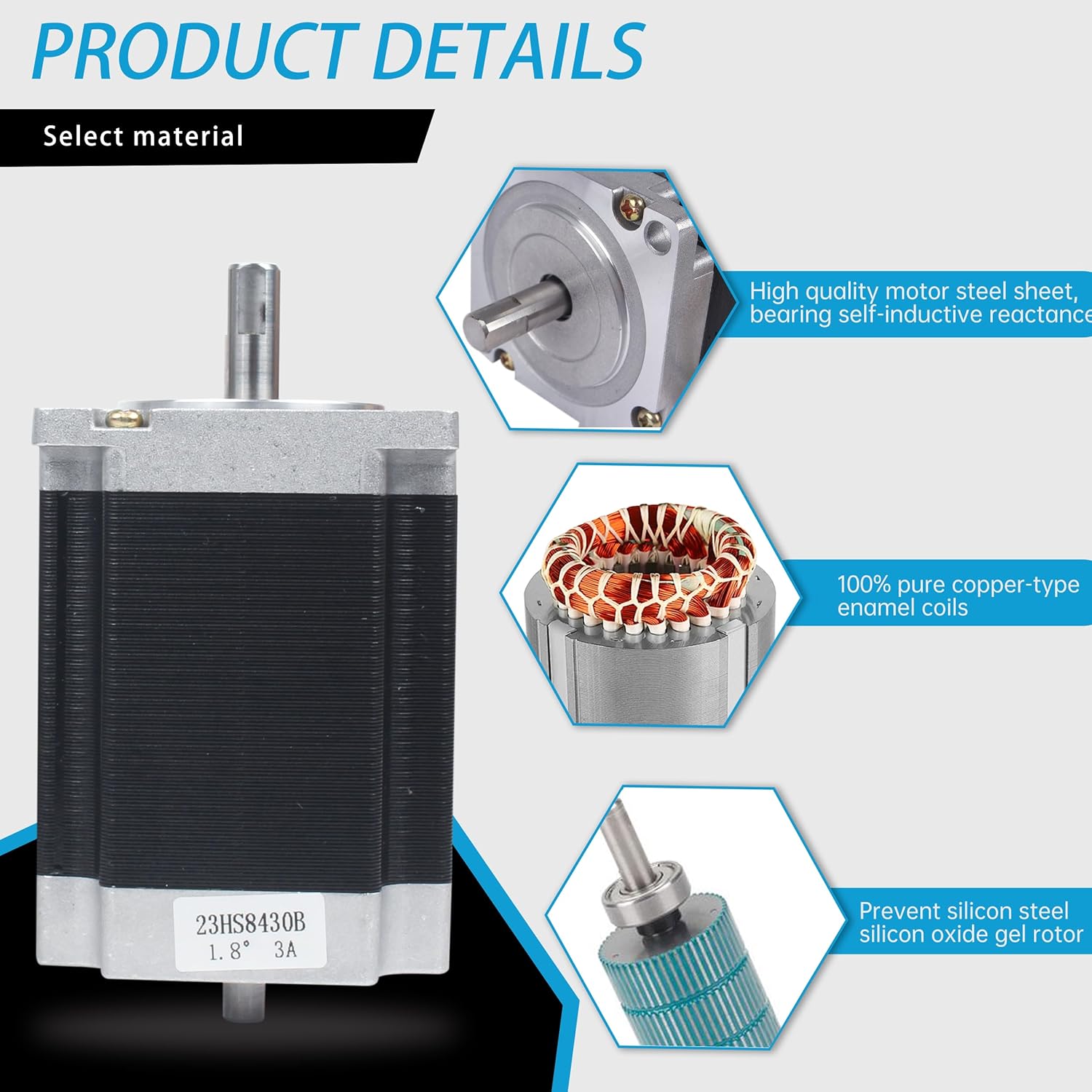 RATTMMOTOR 3pcs Nema23 Stepper Motor 23HS8430B Dual Shaft 57mm×57mm×76mm Stepper Motor 270Oz-in 1.8° 3A 4 Lead Wire for CNC Router Milling Engraving Machine