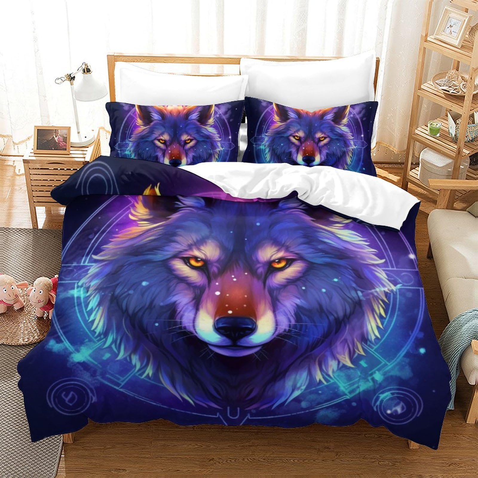Housse de couette loup imprimé 3D pour décorer la chambre d'un ado passionné de nature