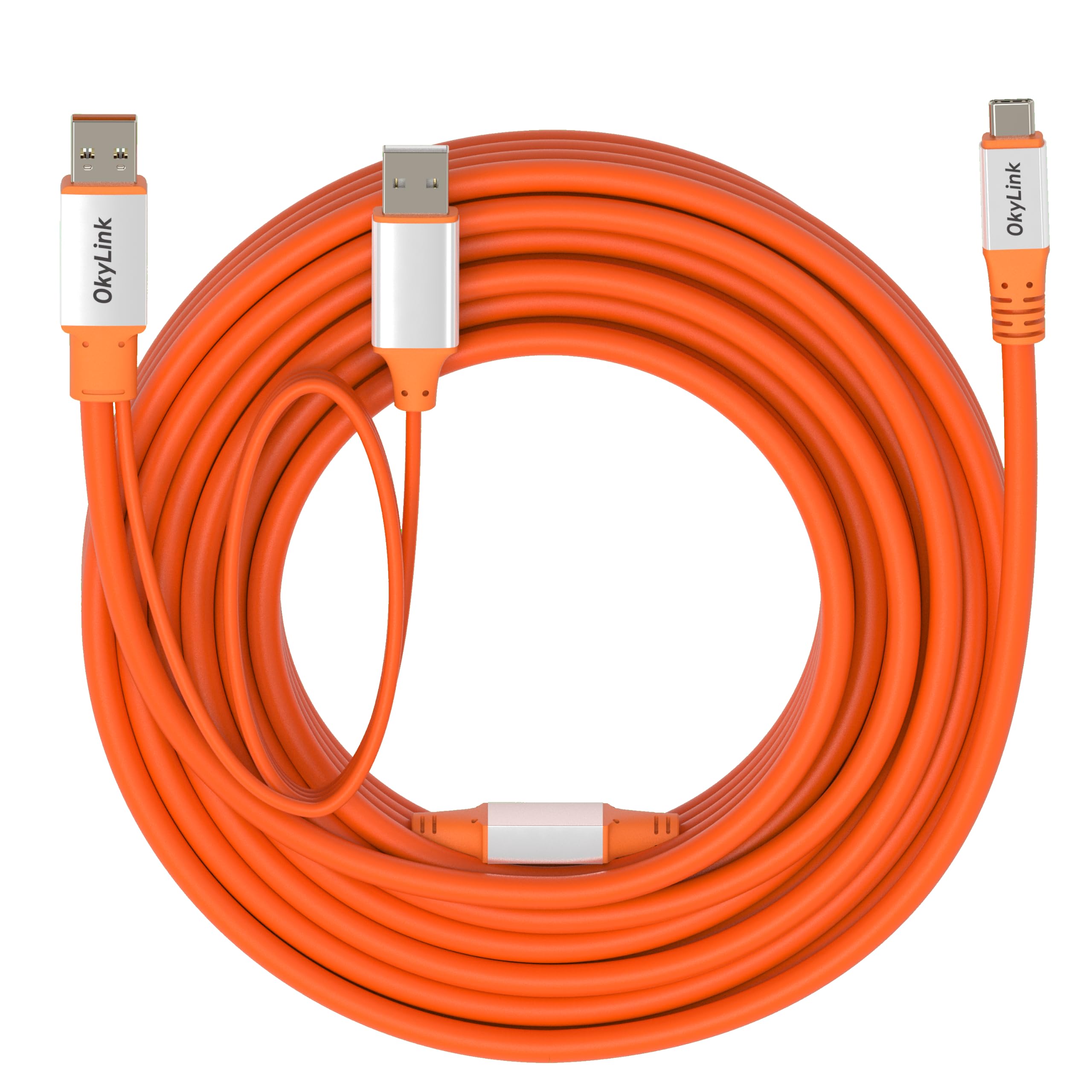 OkyLink USB 3.2 Gen 2 A-auf-C-Kabel, 10Gbps, mit ext. Strom, orange, 10m (32ft), f. Webcam, PC, Laptop, SSD, Smartphone, USB-Hub, VR-Headset | 10 m mit externer Stromversorgung, lange Reichweite, orange, für industrielle USB-C und Datenverbindung mit groß