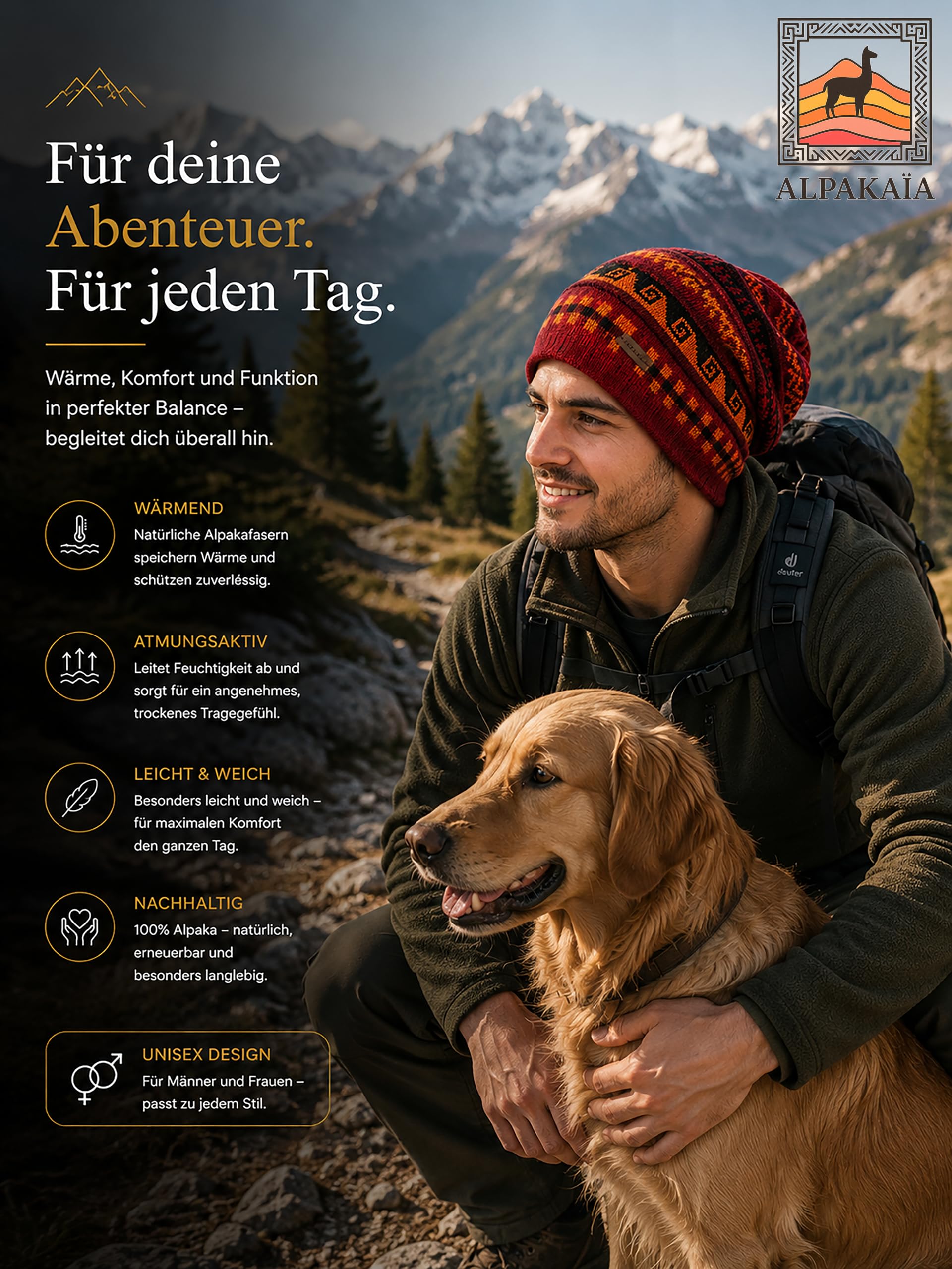 Generisch Alpaka Mütze Damen Herren – 100% Baby Alpaka – Wintermütze Beanie