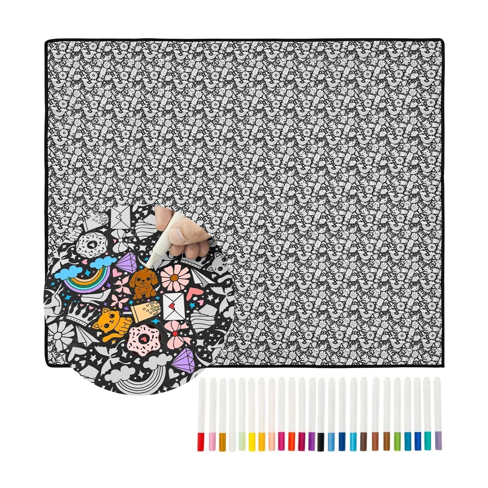 Ozzyr DIY Coloring Blanket with 24 Colored Markers Creative(Dog)