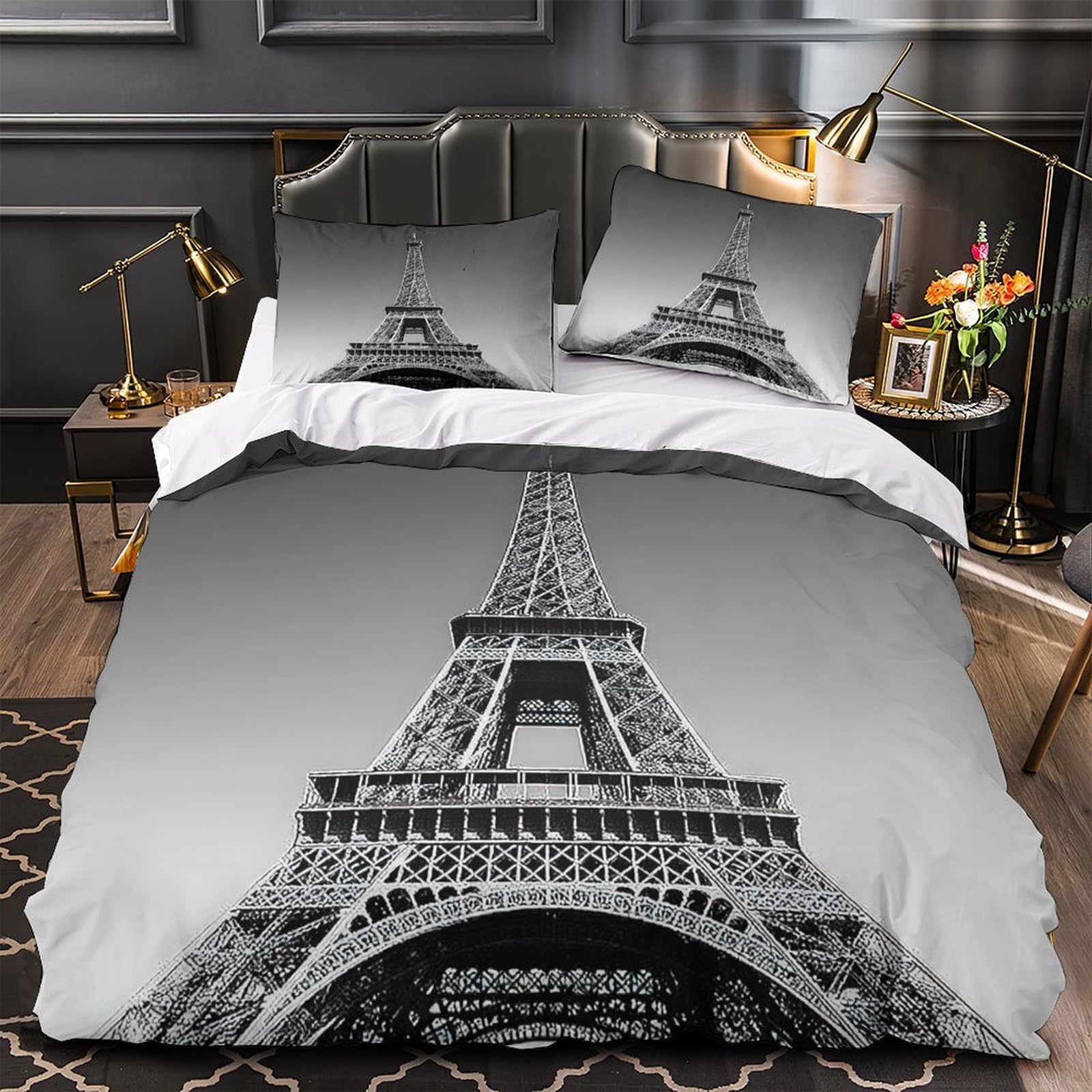 Housse de Couette Eiffel Tower 3D résistante et taie d'oreiller super douce