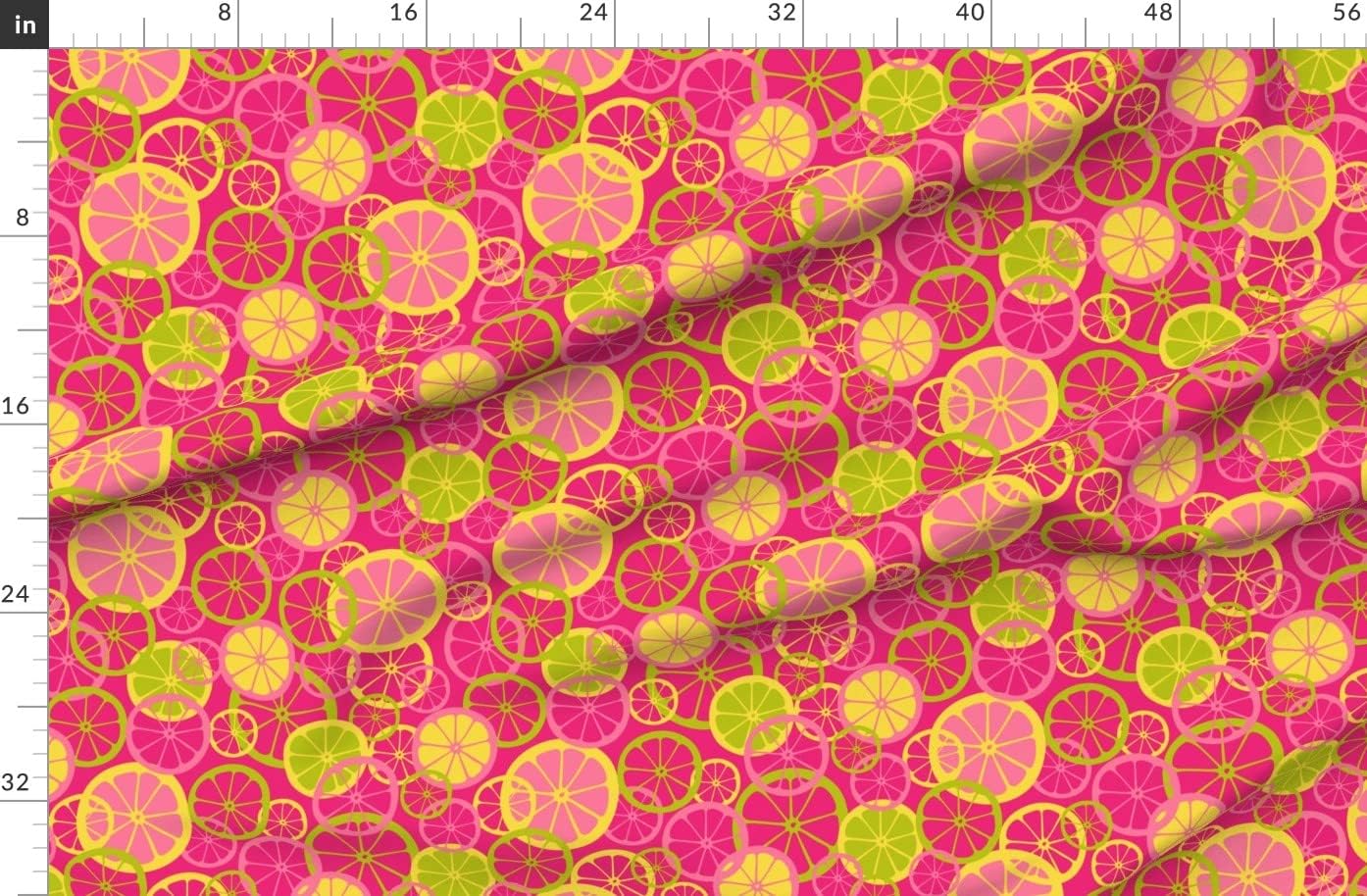 Spoonflower Fabric - Pink Lemonade Citrus Fruit Lemon Lime Orange Summer Beach Tropical Printed on Organic Cotton Sateen Fabric by The Yard - Sewing Quilting Apparel Home Decor