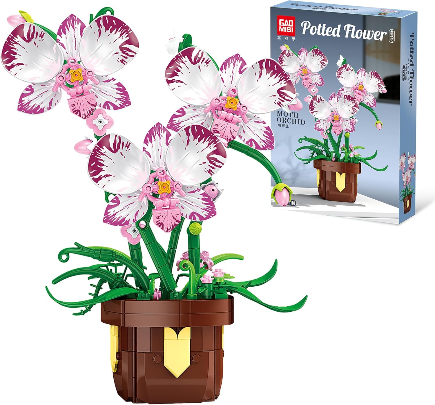 Orchid Building Blocks, Flower Building Set, Botanical Orchid Plant 355 Pieces, DIY Decorative Desk Decor, Birthday Christmas for Teens and Adults Age 14+