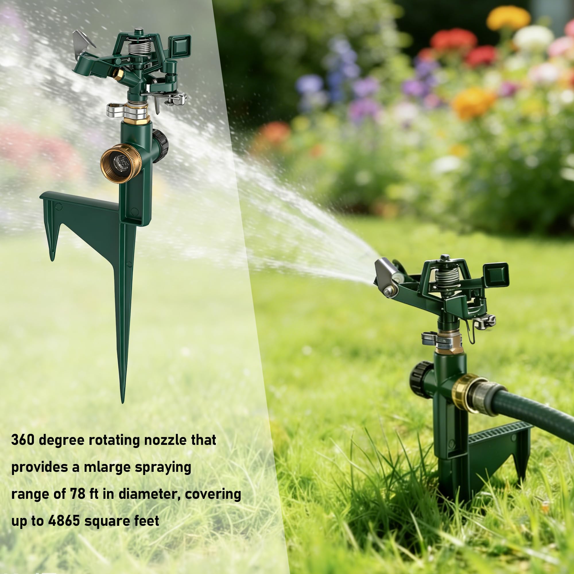 Hourleey Confezione da 2 irrigatori a impatto per cortile, spruzzatore d'acqua pulsante regolabile su picchetto, in lega di zinco per irrigazione da giardino a 360 gradi