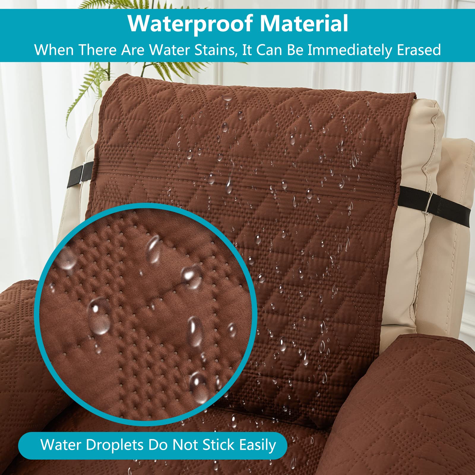 PETCUTE Recliner Chair Covers for Armchairs Recliner Covers,Water Repellent Sofa Slipovers 1 Seater with Elastic Strap,Reversible Chair Sofa Cover Furniture Protectors for Kids Pets,Coffee - Image 3