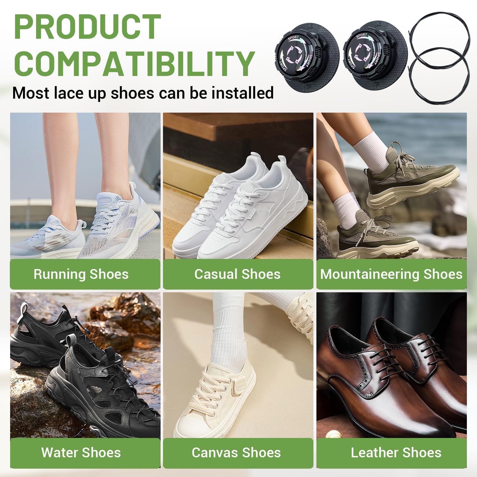 Lote de 6 Cordones Automáticos con Cierre Rotativo, Cordones sin Nudos con Hilo Metálico, Color Negro, Ajuste Rápido Para Niños y Adultos, Zapatos Deportivos y de Trabajo — view 6