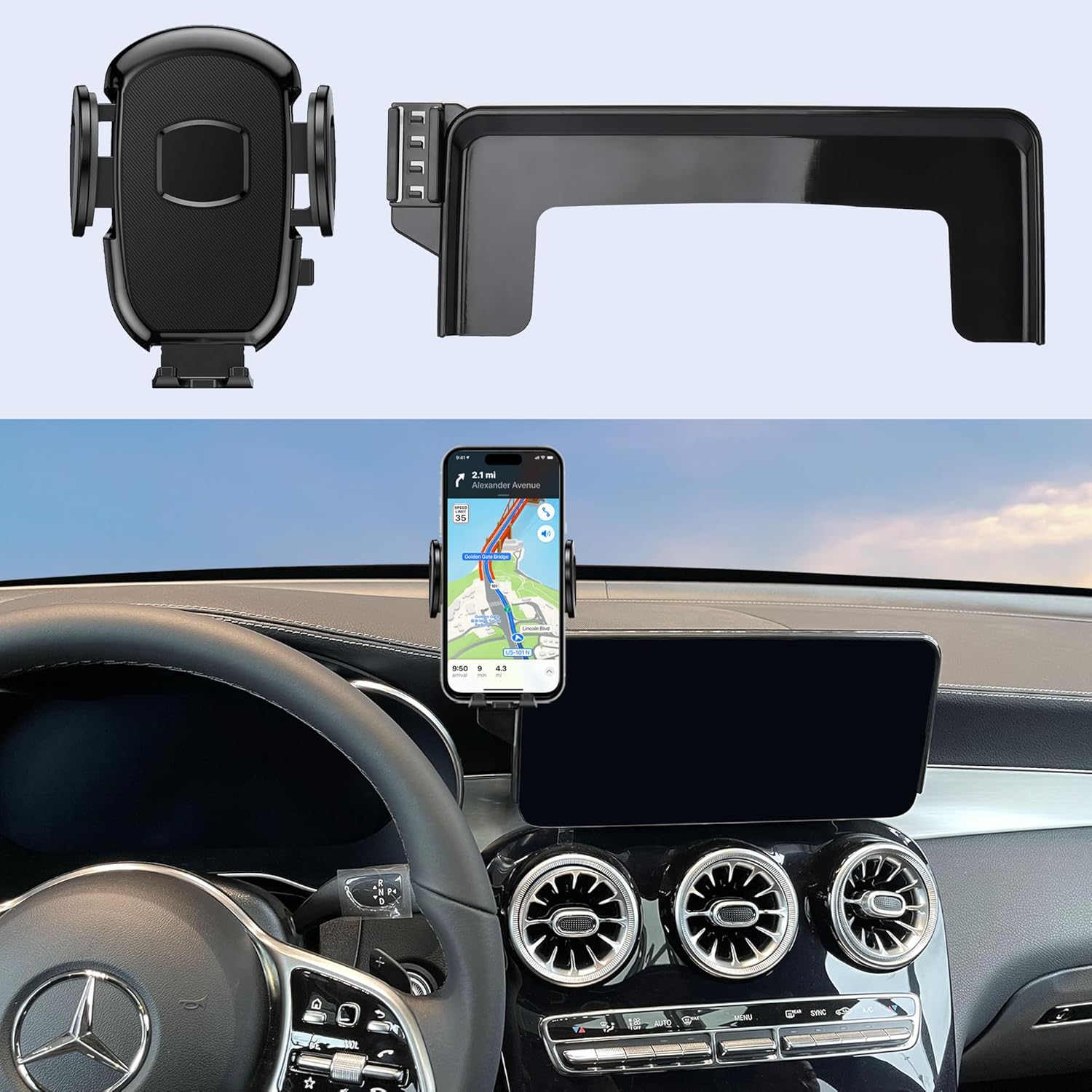 Car Phone Holder Mount Fit for Mercedes C-Class GLC 2019-2022 / V-Class 2021 2022(Only fits for 10.25 inch Seecrn),Car Dashboard Mount,Thick Cases Friendly Fit for iPhone/Android and All Smartphones