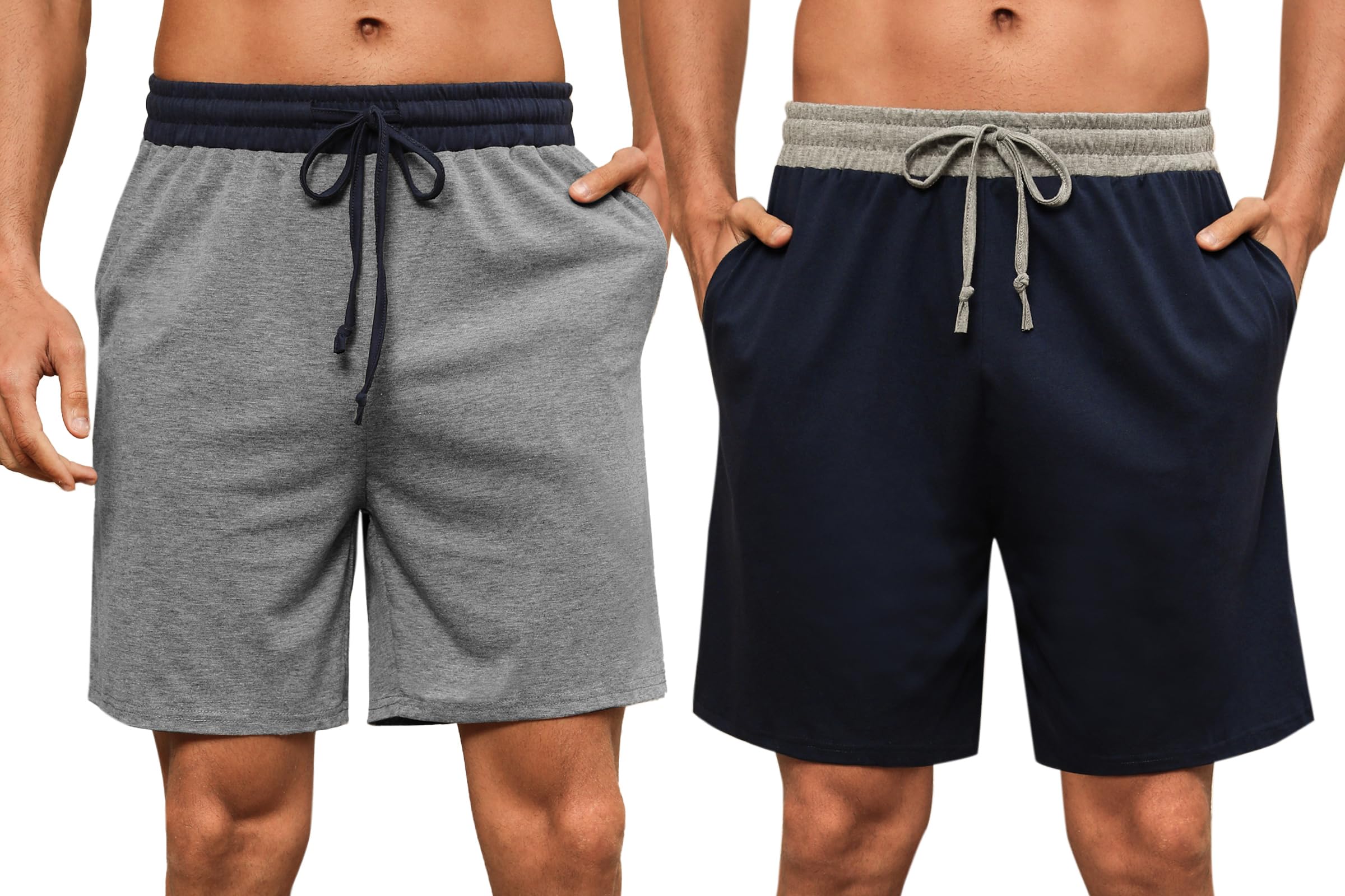 Nieery Pantaloncini Pigiama Uomo Cotone Pantaloncini Casual Corto Estivo Uomo con Tasche e Cintura in Vita，Due pacchi