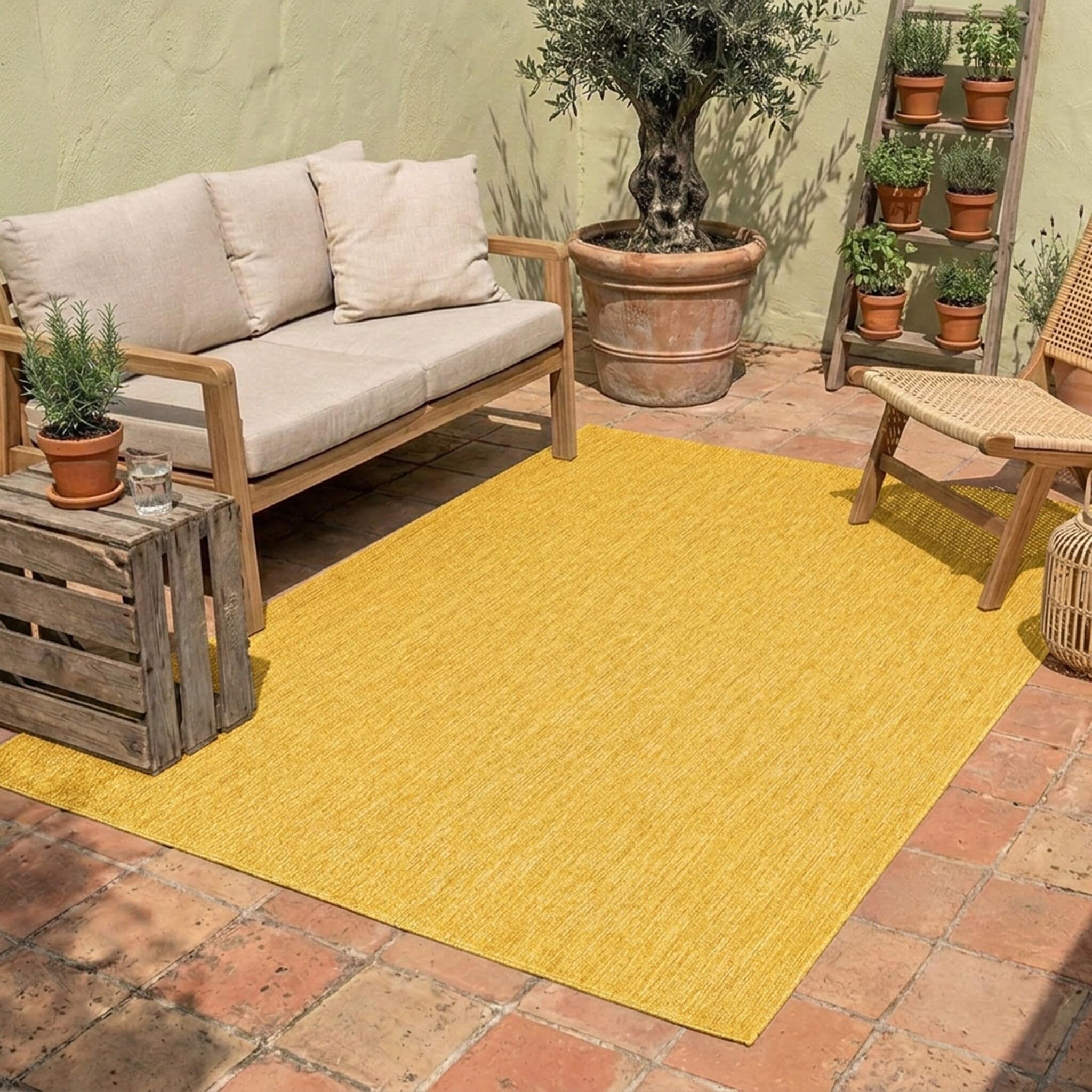 FRAAI | Home & Living Tapis d'extérieur - Costa Jaune Ocre - 120x170 cm - Tapis Exterieur Resistant Pluie - Rectangulaire - Terrasse, Jardin, Balcon