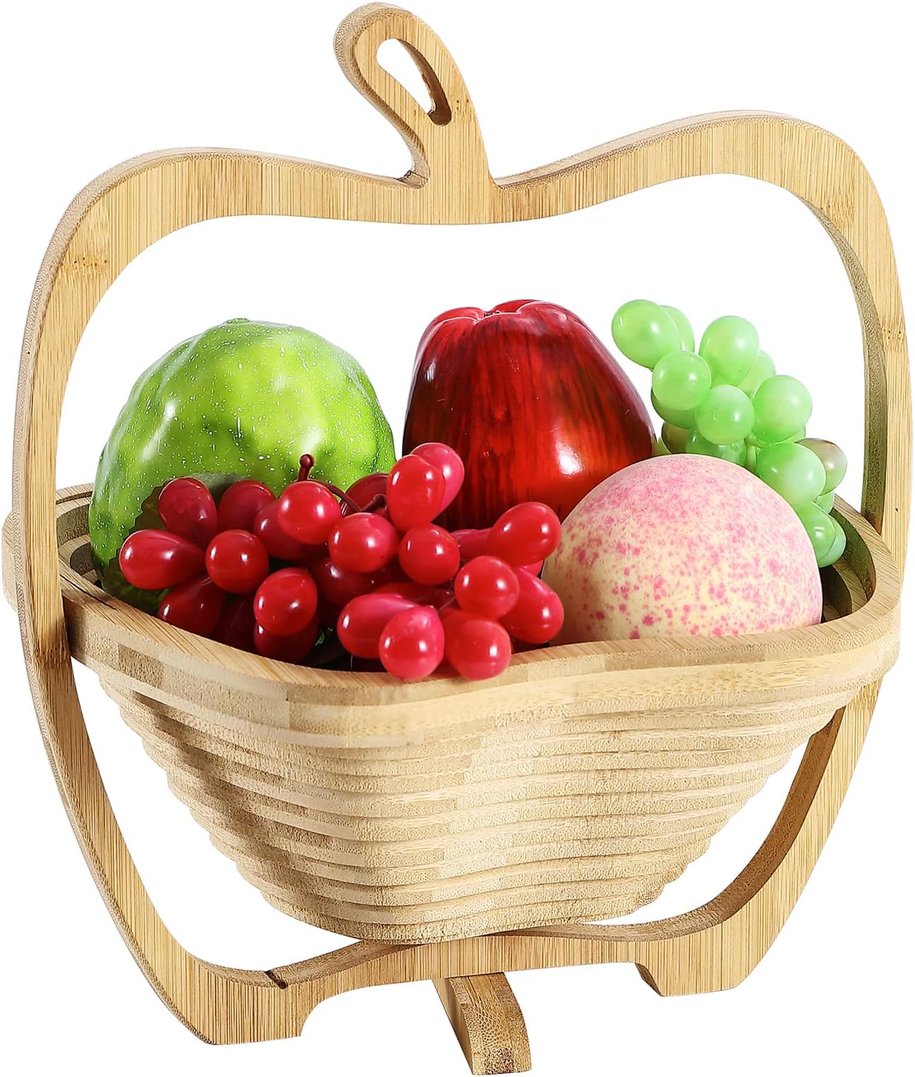 AeraVida Unique Apple Shaped Bamboo Wood Folding Fruit Bowl
